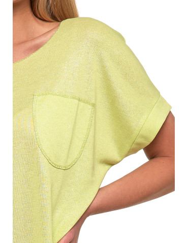 Bluzka damska z krótkim rękawem asymetryczna błyszcząca  - produkt 2