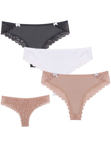 Majtki figi damskie bawełniane z koronkowym tyłem 3-pak