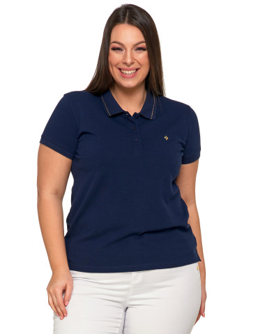 Koszulka damska polo bawełniana złote wykończenie Premium