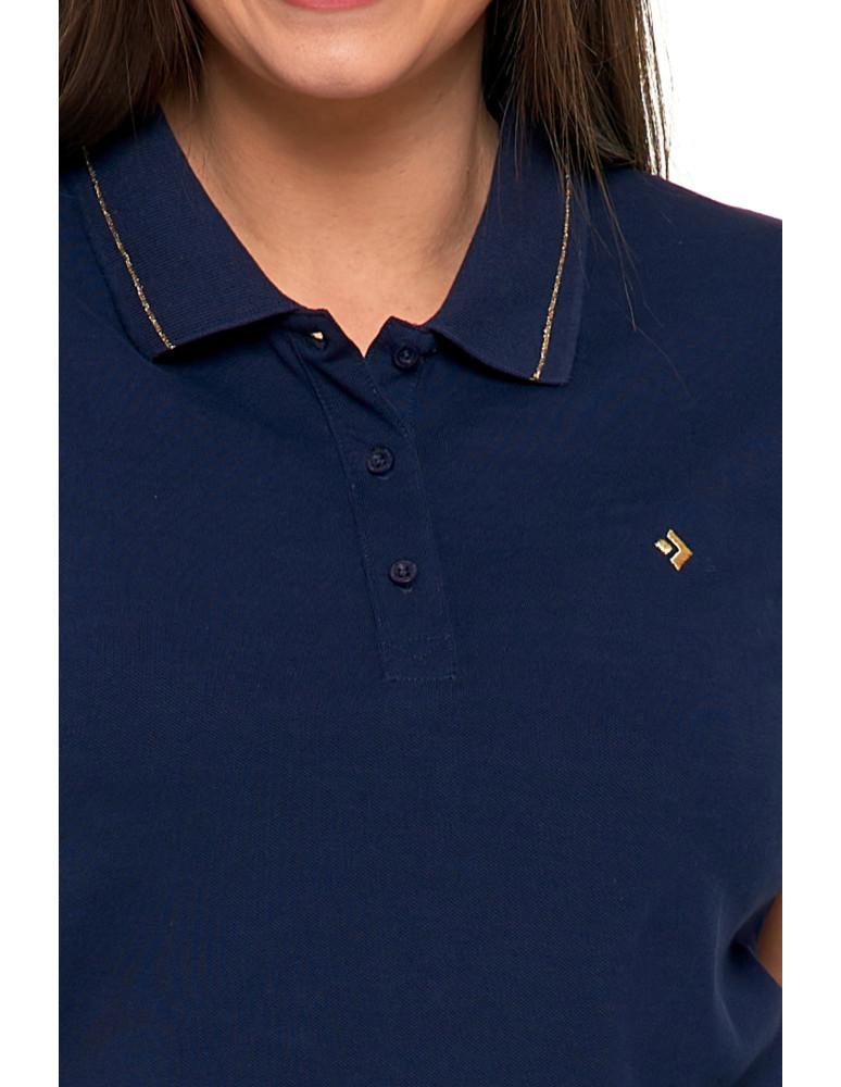 Polo - Koszulka damska polo bawełniana złote wykończenie Premium GRANATOWY - produkt moraj.pl 2