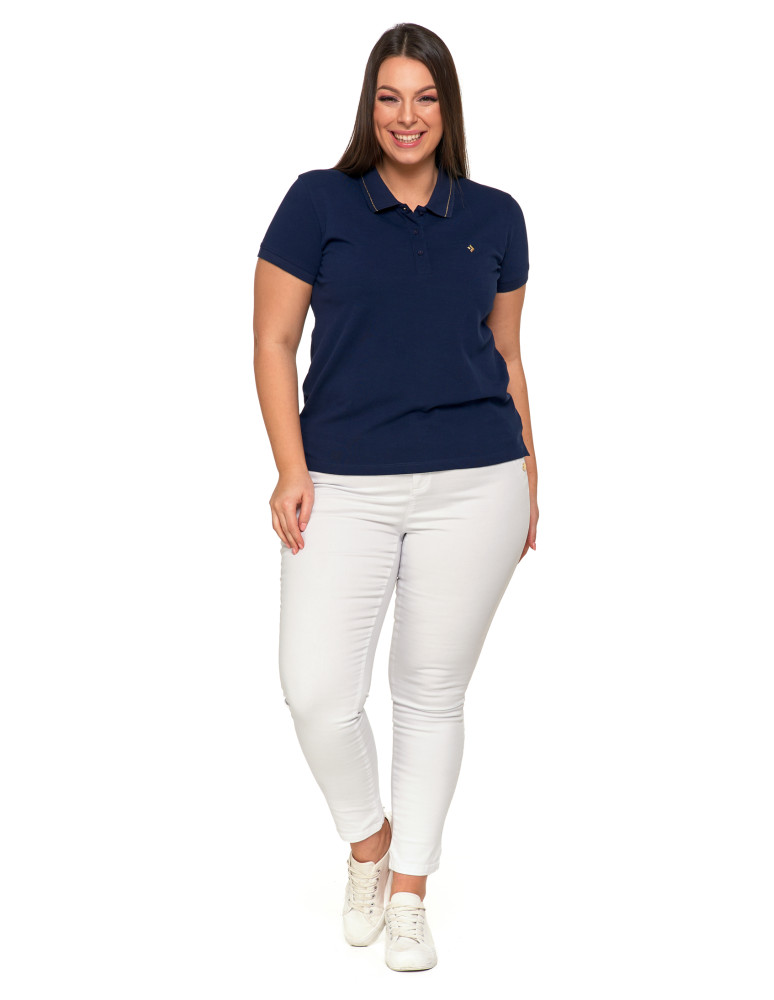 Polo - Koszulka damska polo bawełniana złote wykończenie Premium GRANATOWY - produkt moraj.pl 3