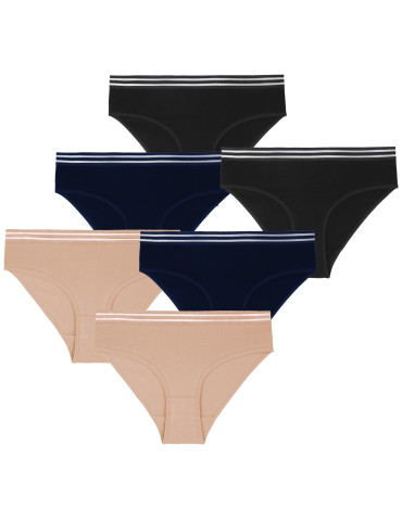 Majtki figi damskie bawełniane z siateczkową gumką 6-pak