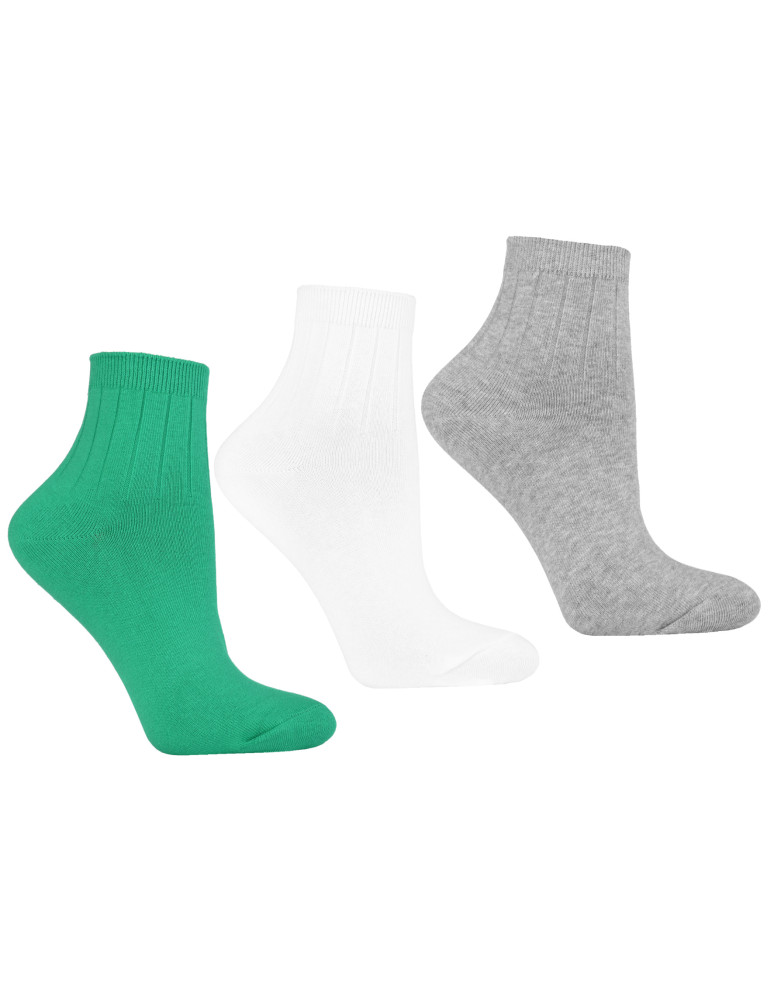 Skarpetki za kostkę - Skarpetki damskie krótkie 3/4 bawełniane z prążkami 3-pak WIELOKOLOROWY - produkt moraj.pl 1