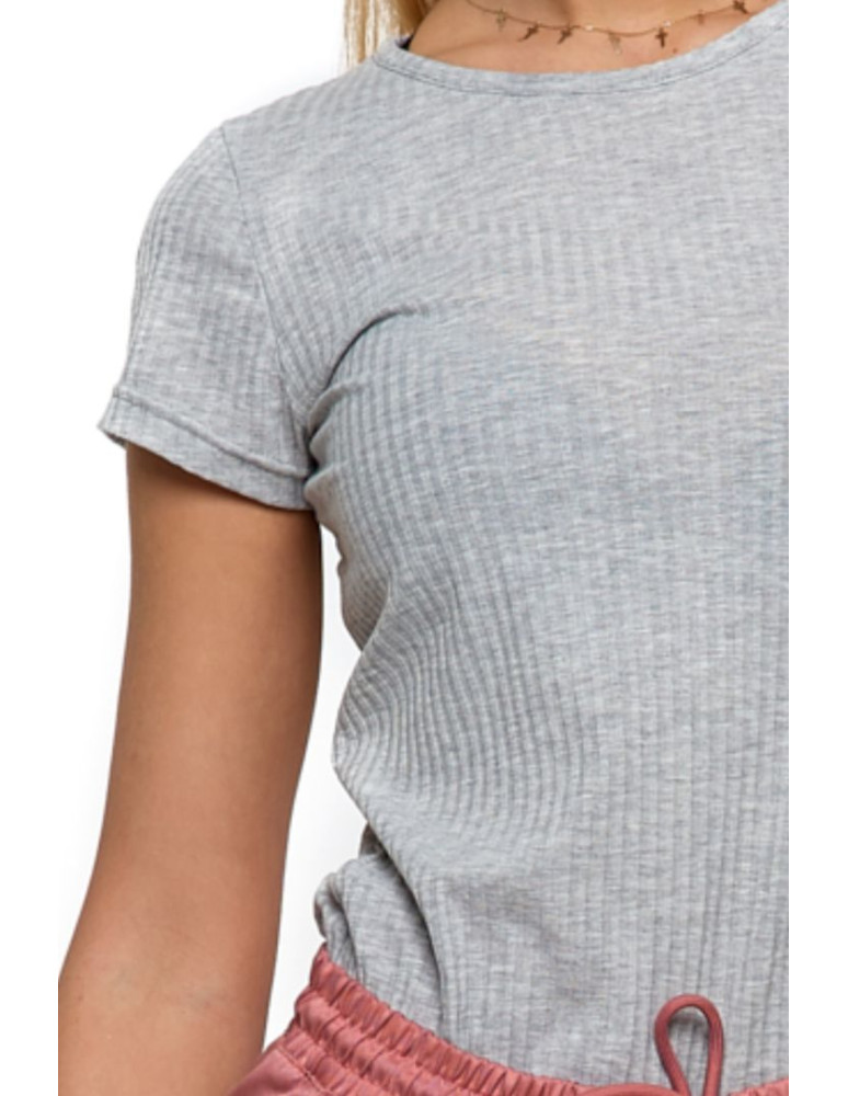 Bluzki i koszule - Jednokolorowa bluzka damska z prążka SZARY - produkt moraj.pl 3