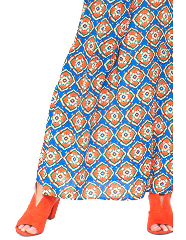 Sukienki i kombinezony - Sukienka damska maxi z motylkowym rękawem w orientalny wzór NIEBIESKI - produkt 4