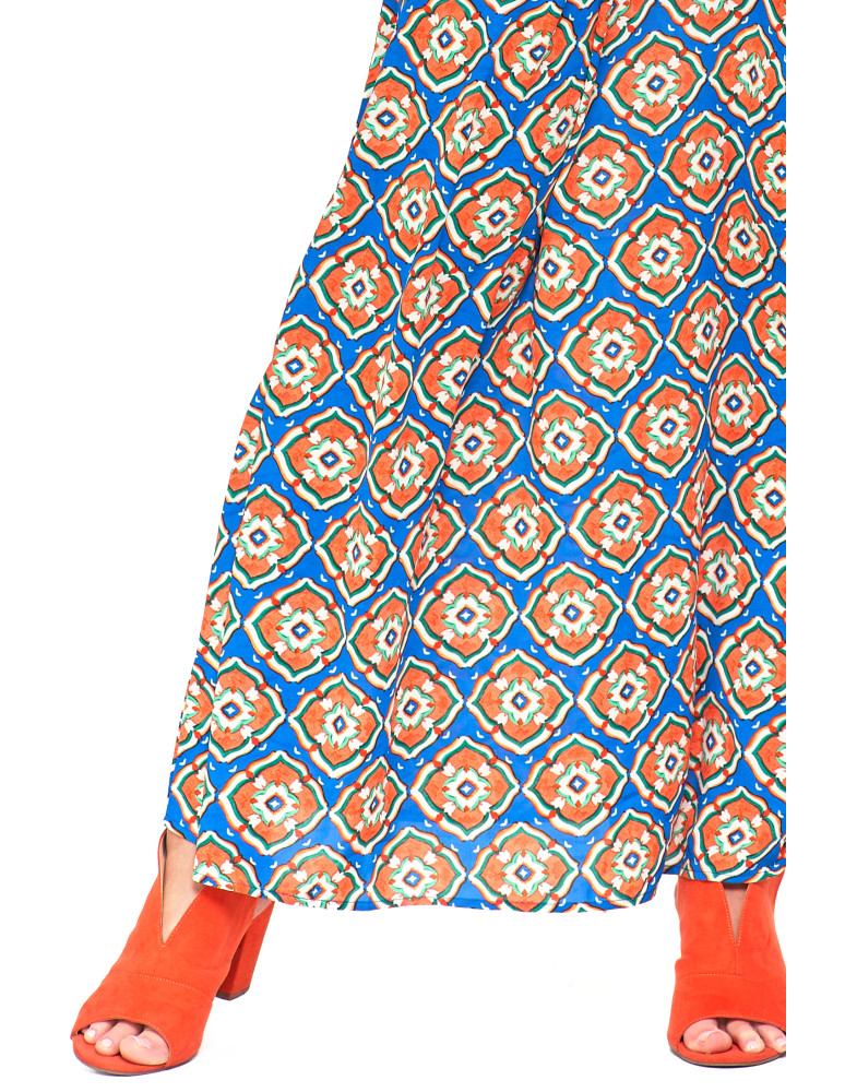 Sukienki i kombinezony - Sukienka damska maxi z motylkowym rękawem w orientalny wzór NIEBIESKI - produkt moraj.pl 4