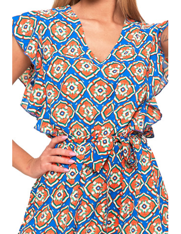 Sukienki i kombinezony - Sukienka damska maxi z motylkowym rękawem w orientalny wzór NIEBIESKI - produkt 5