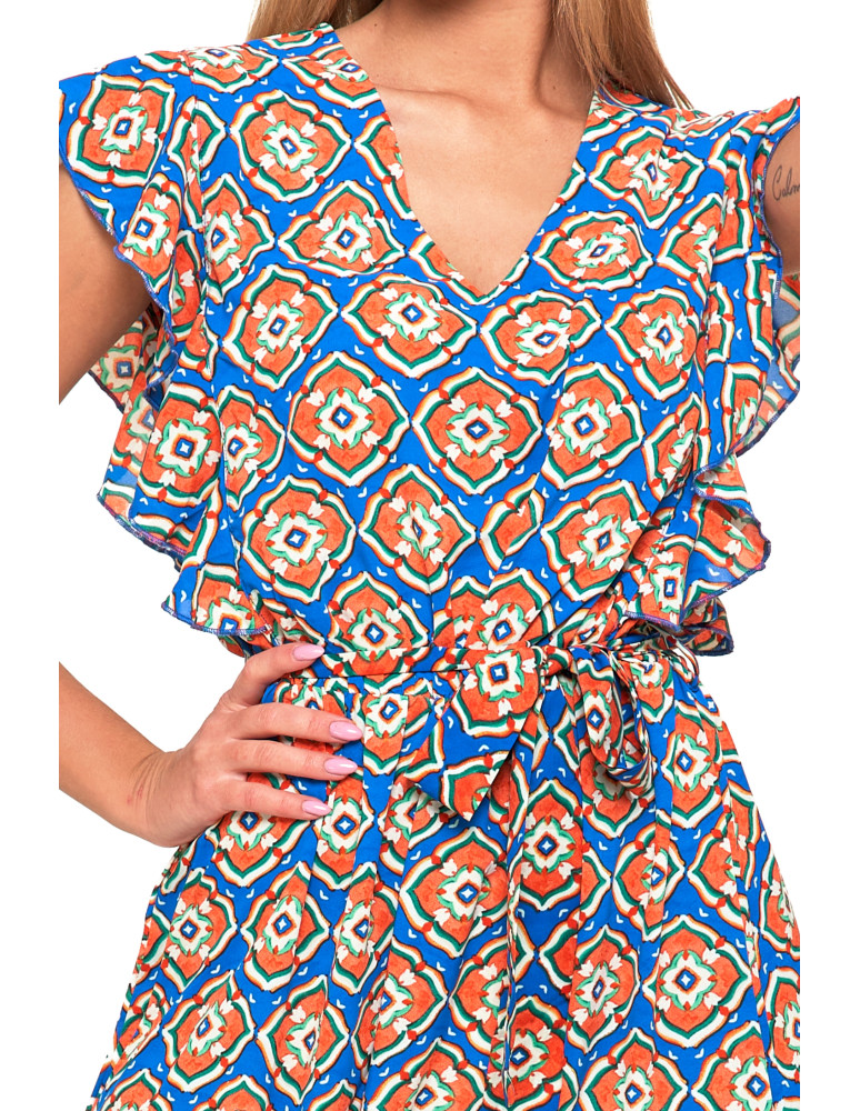 Sukienki i kombinezony - Sukienka damska maxi z motylkowym rękawem w orientalny wzór NIEBIESKI - produkt moraj.pl 5