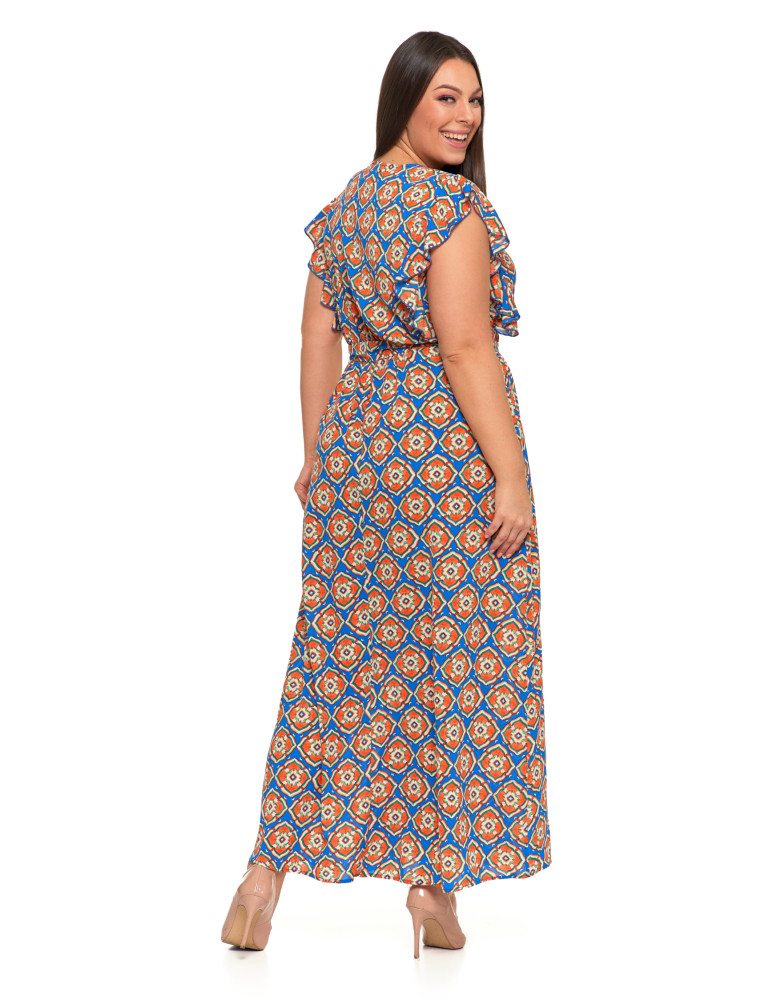 Sukienki i kombinezony - Sukienka damska maxi z motylkowym rękawem w orientalny wzór NIEBIESKI - produkt moraj.pl 9
