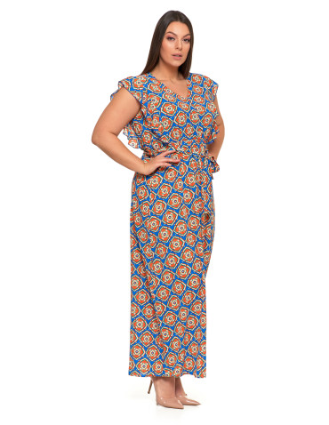 Sukienki i kombinezony - Sukienka damska maxi z motylkowym rękawem w orientalny wzór NIEBIESKI - produkt 10