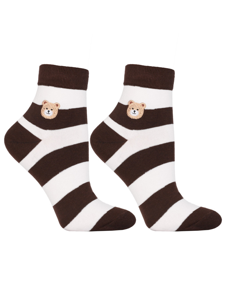 Skarpetki za kostkę - Skarpetki damskie bawełniane w paski z haftem misie 3-pak WIELOKOLOROWY  - produkt moraj.pl 2