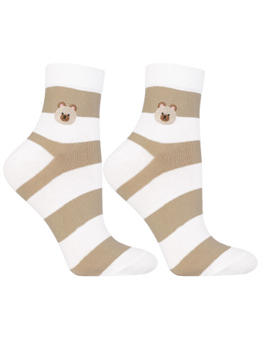 Skarpetki za kostkę - Skarpetki damskie bawełniane w paski z haftem misie 3-pak WIELOKOLOROWY - produkt 3