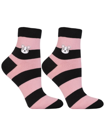 Skarpetki za kostkę - Skarpetki damskie bawełniane w paski z haftem misie 3-pak WIELOKOLOROWY - produkt 4