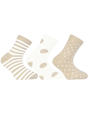 Skarpetki dziewczęce krótkie beżowo białe mix wzorów 3-pak