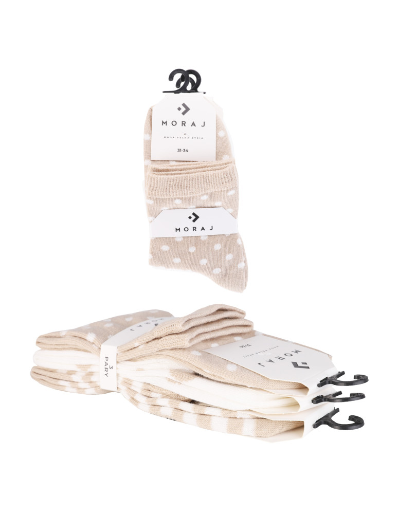 Za kostkę - Skarpetki dziewczęce krótkie beżowo białe mix wzorów 3-pak WIELOKOLOROWY - produkt moraj.pl 5