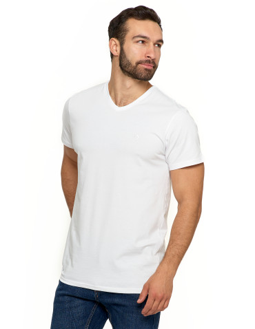 Koszulki i Tank Topy - Koszulka męska bawełna Premium T-shirt dekolt w serek BIAŁY - produkt 4