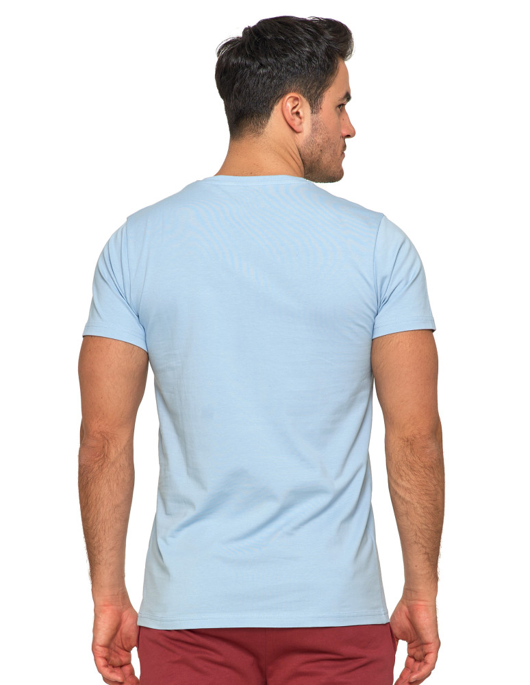 Koszulki i Tank Topy - Koszulka męska bawełna Premium T-shirt dekolt w serek JASNY NIEBIESKI - produkt moraj.pl 2