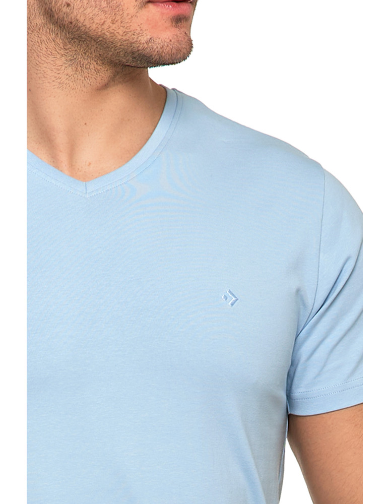 Koszulki i Tank Topy - Koszulka męska bawełna Premium T-shirt dekolt w serek JASNY NIEBIESKI - produkt moraj.pl 3