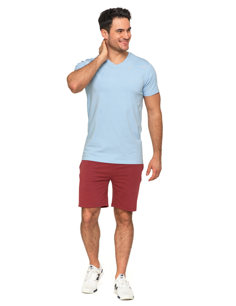 Koszulki i Tank Topy - Koszulka męska bawełna Premium T-shirt dekolt w serek JASNY NIEBIESKI - produkt moraj.pl 7