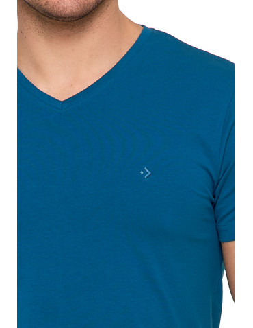 Koszulki i Tank Topy - Koszulka męska bawełna Premium T-shirt dekolt w serek CIEMNY NIEBIESKI - produkt 3