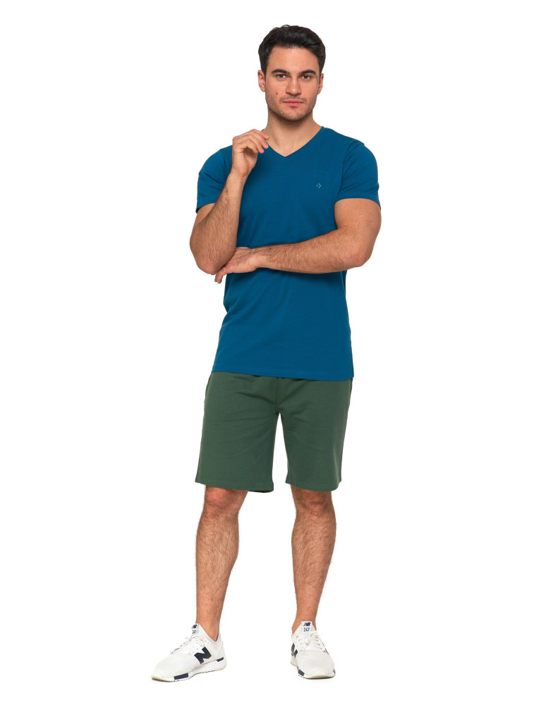 Koszulki i Tank Topy - Koszulka męska bawełna Premium T-shirt dekolt w serek CIEMNY NIEBIESKI - produkt moraj.pl 4