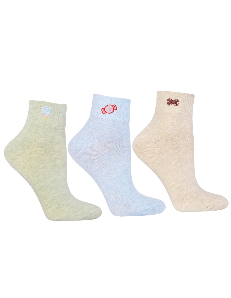 Skarpetki za kostkę - Skarpetki do kostki bawełniane z haftem 3-pak WIELOKOLOROWY - produkt moraj.pl 1