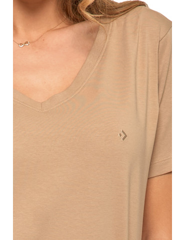 Koszulki i T-shirty - Koszulka damska bawełna Premium T-shirt dekolt w serek BEŻOWY - produkt 3