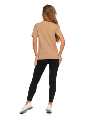 Koszulki i T-shirty - Koszulka damska bawełna Premium T-shirt dekolt w serek BEŻOWY - produkt 5