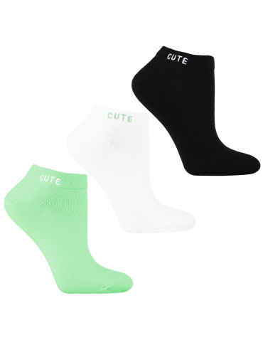 Skarpetki stopki damskie bawełniane z haftem napis 3-pak