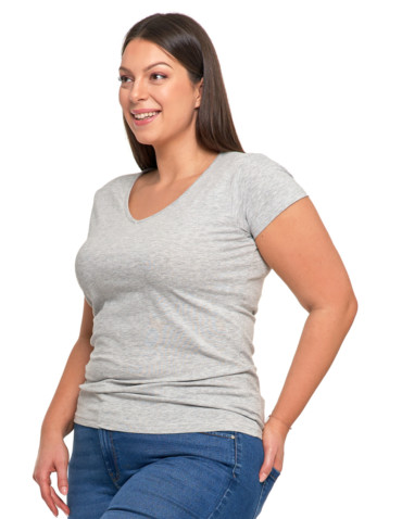 T-shirt damski bawełniany z dekoltem V Plus Size  - produkt 2