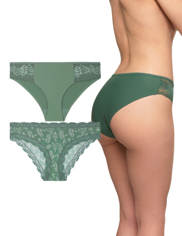 Majtki figi - Majtki figi damskie drobny roślinny wzór z koronką 2-pak WIELOKOLOROWY - produkt 4