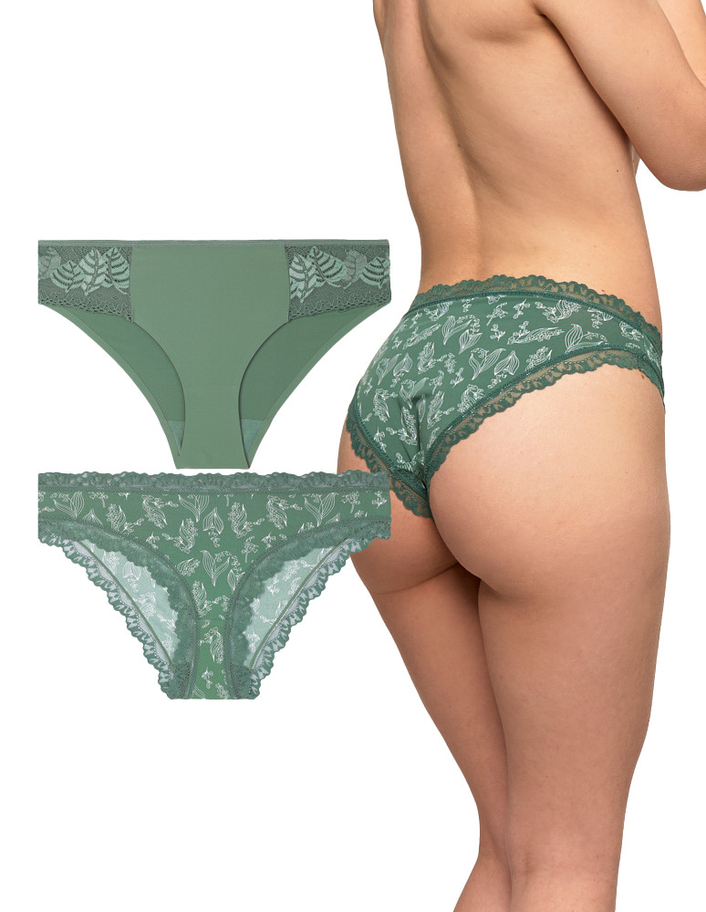 Majtki figi - Majtki figi damskie drobny roślinny wzór z koronką 2-pak WIELOKOLOROWY - produkt moraj.pl 5