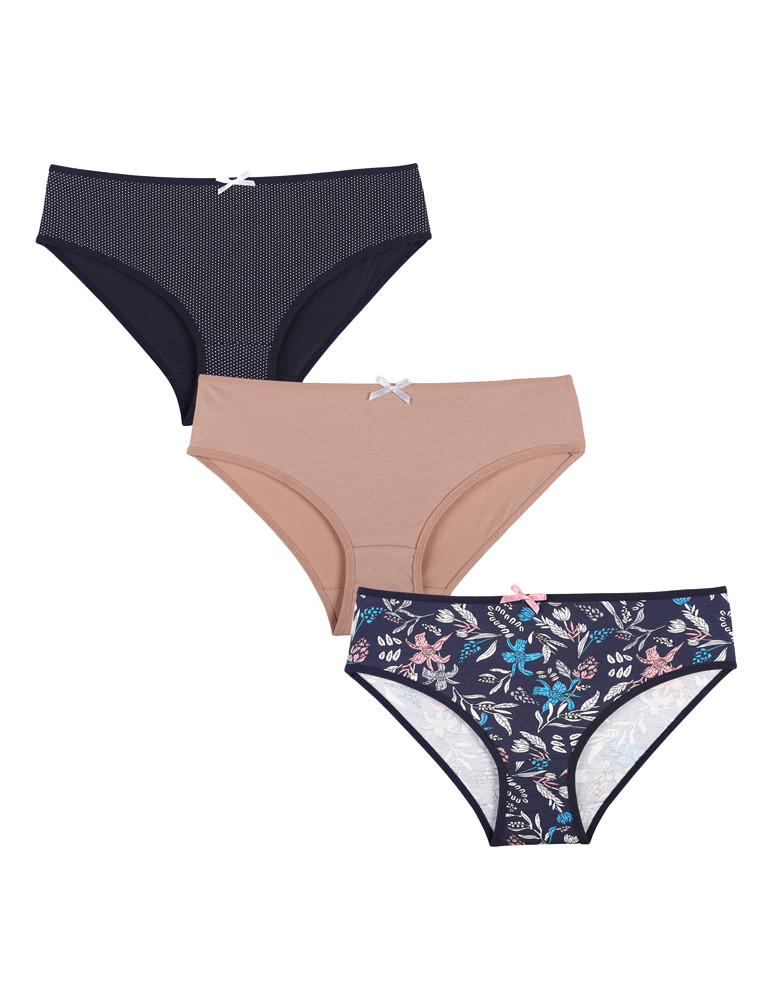 Majtki figi - Figi damskie bawełniane bikini klasyczny krój 3-pak WIELOKOLOROWY - produkt moraj.pl 1