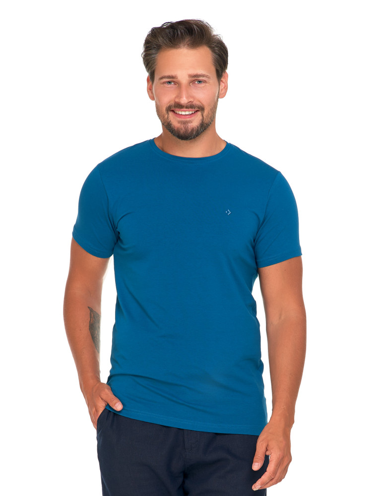 Koszulki i Tank Topy - Koszulka męska T-shirt bawełniana Premium okrągły dekolt CIEMNY NIEBIESKI - produkt moraj.pl 1