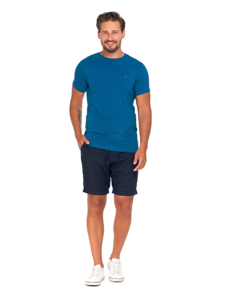 Koszulki i Tank Topy - Koszulka męska T-shirt bawełniana Premium okrągły dekolt CIEMNY NIEBIESKI  - produkt moraj.pl 2