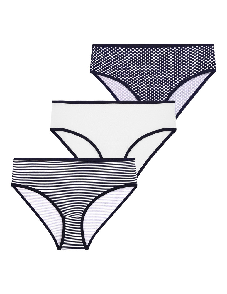Majtki figi - Majtki figi damskie bawełniane w kropki i paski 3-pak WIELOKOLOROWY - produkt moraj.pl 1
