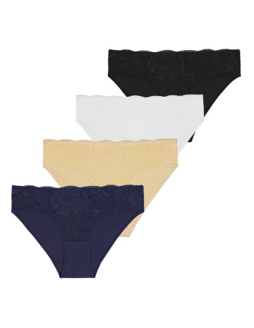 Majtki figi damskie z koronkowym przodem w kwiaty 4-pak