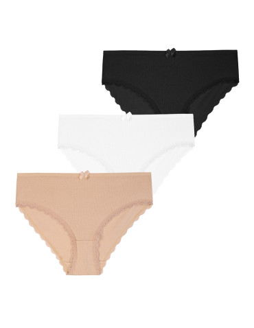 Majtki figi damskie bawełniane w prążek z koronką 6-pak