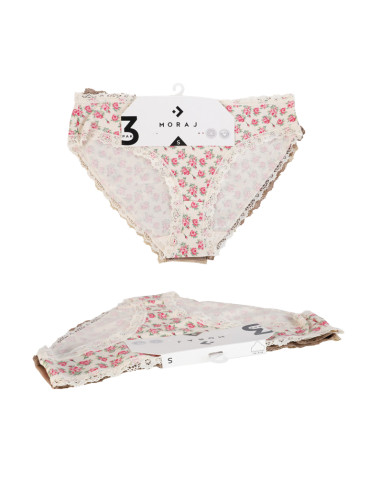 Majtki figi - Majtki figi damskie bawełniane w kwiaty z koronką 3-pak WIELOKOLOROWY - produkt 6