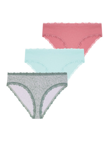 Majtki damskie figi bawełniane kwiatowy wzór z koronką 3-pak