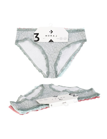Majtki figi - Majtki damskie figi bawełniane kwiatowy wzór z koronką 3-pak WIELOKOLOROWY - produkt 6
