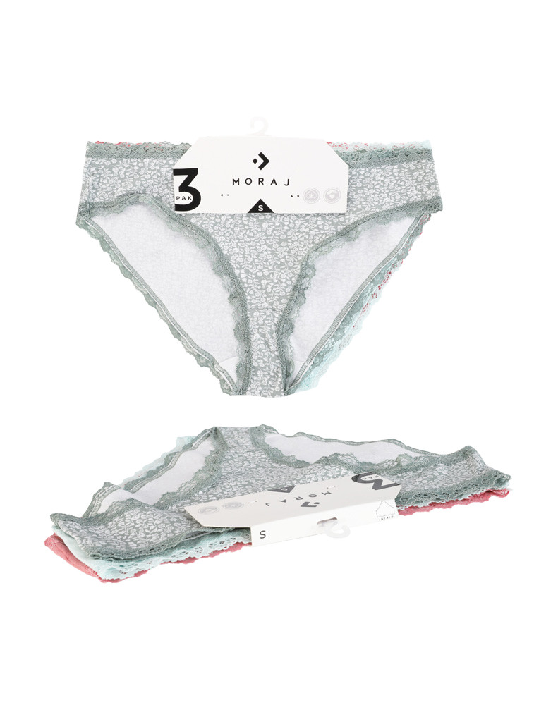 Majtki figi - Majtki damskie figi bawełniane kwiatowy wzór z koronką 3-pak WIELOKOLOROWY - produkt moraj.pl 6