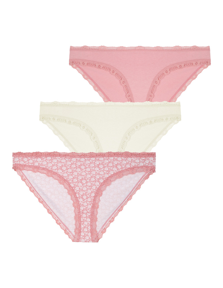 Majtki figi damskie mini bikini wykończone koronką 3-pak WIELOKOLOROWY