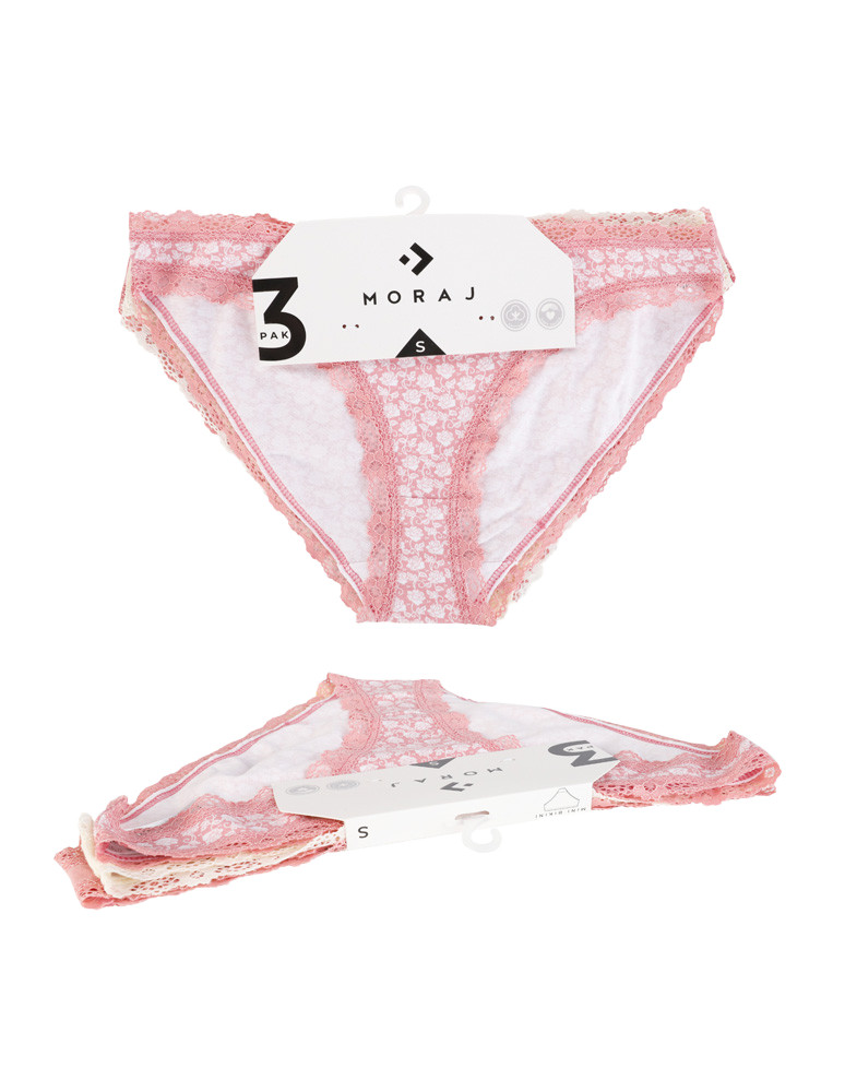 Majtki figi - Majtki figi damskie mini bikini wykończone koronką 3-pak WIELOKOLOROWY - produkt moraj.pl 6