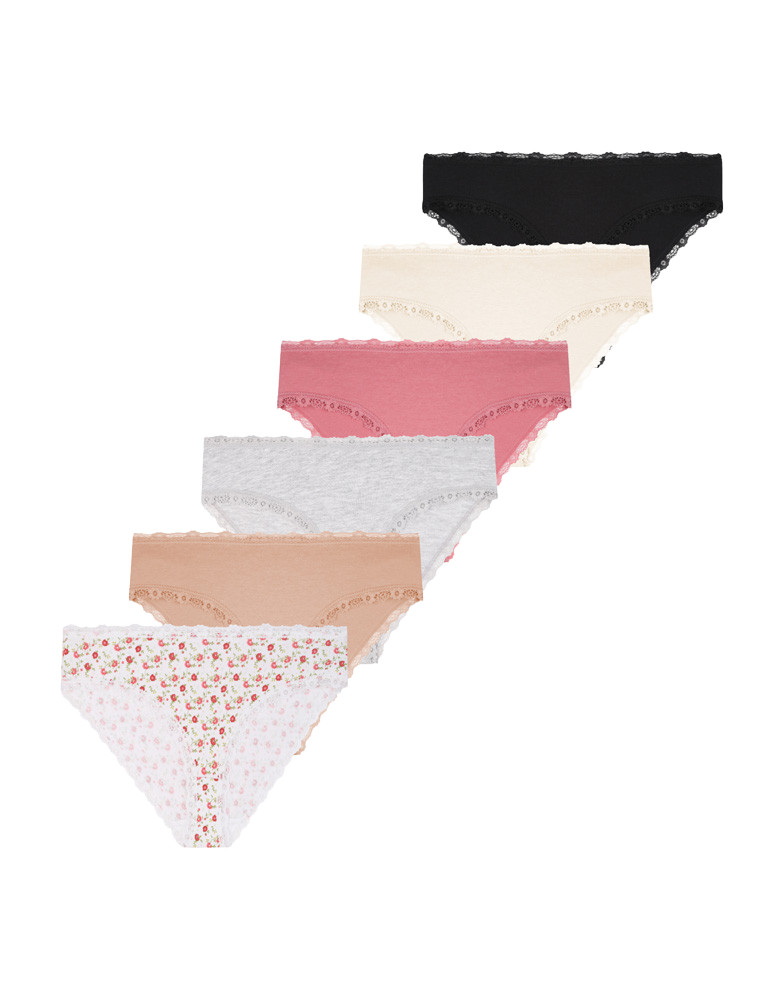 Majtki figi - Majtki damskie figi bikini bawełniane z koronką 6-pak WIELOKOLOROWY - produkt moraj.pl 1