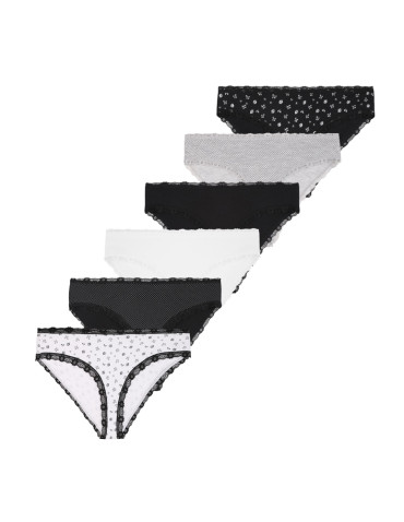 Majtki damskie figi bikini z wzorem wykończone koronką 6-pak