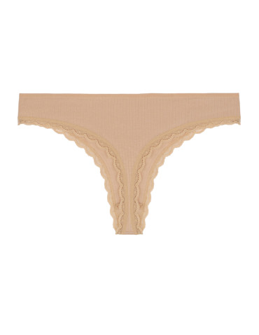 Majtki stringi damskie bawełniane prążkowane z koronką 3-pak - produkt 2