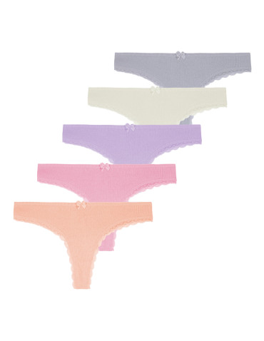 Majtki stringi damskie bawełniane w prążek z koronką 5-pak  - produkt 2