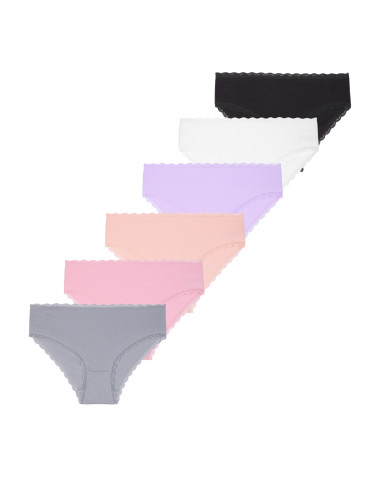 Majtki damskie figi bikini prążkowane z koronką 6-pak