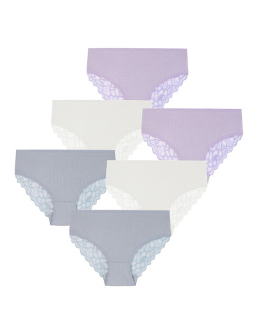 Majtki figi damskie prążkowane z koronkowym tyłem 6-pak